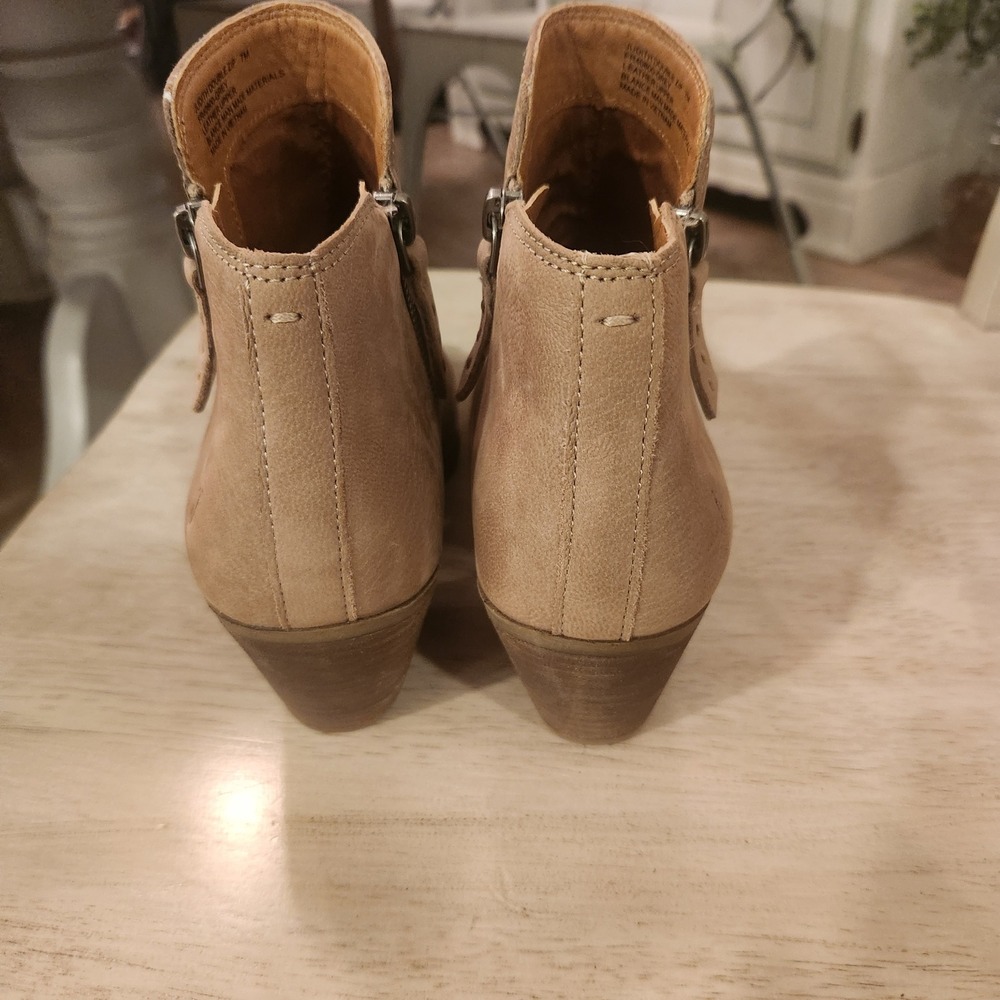 Frye Judith Double Zip Tan Leather Pointed Toe Ankle Boots Size 7M - Picture 11 of 14